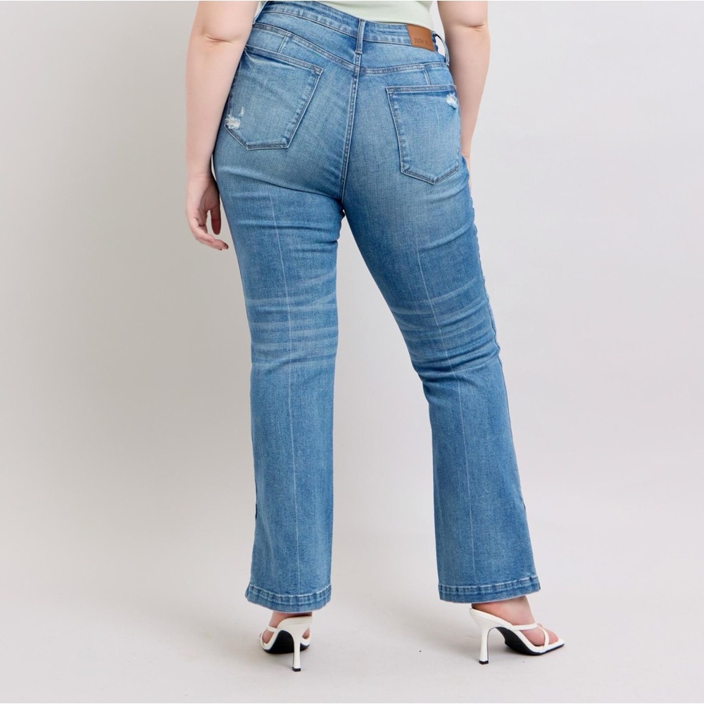 Judy Blue HW Tummy Control Vintage Wash Side Slit Slim Boot Jeans - Picture 6 of 16